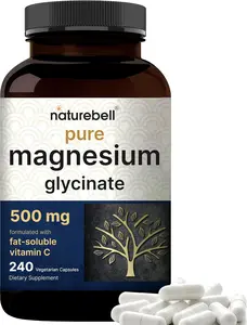 Pure Magnesium Glycinate 500mg, 240 Veggie Capsules | 100% Chelated & Purified – 3rd Party Tested, Vegan Friendly, Non-GMO