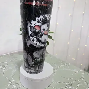 glitter lava effect snow glove tumbler with floating glitter in liquid between walls vaso tipo snow globe Portable Washable Reusable Drinkware Water Bottles Cup