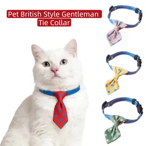 Pet Gentleman Tie Collar, Polka Dot British Style Cat Dog Collar, Soft Denim Comfortable Adjustable, Wedding Party Holiday Cute Fashion Pet Accessory, Multi‑Color Adorable Puppy Kitten Collar