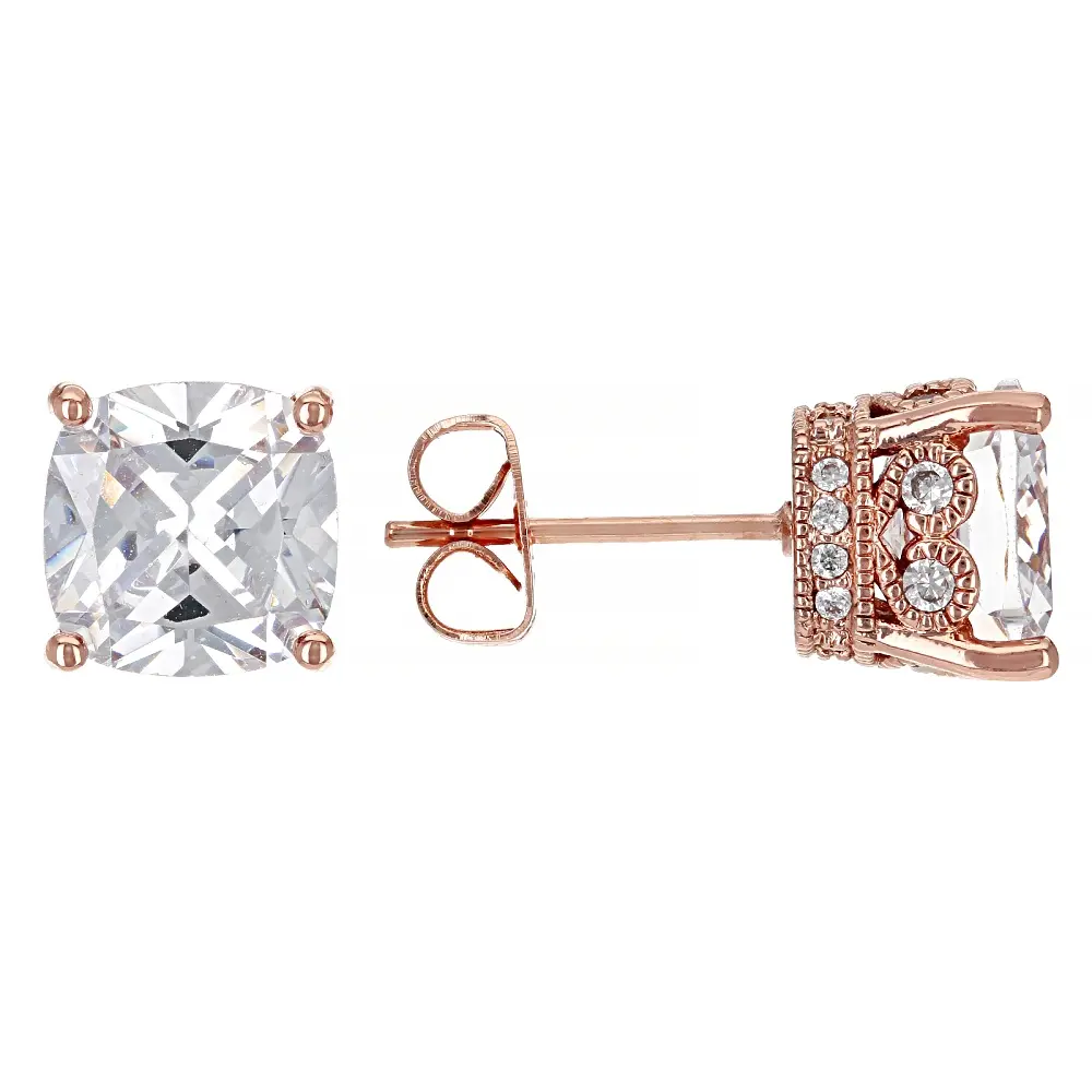 JTV White Cubic Zirconia 14K Rose Gold Over Bronze Stud Earrings 7.84ctw