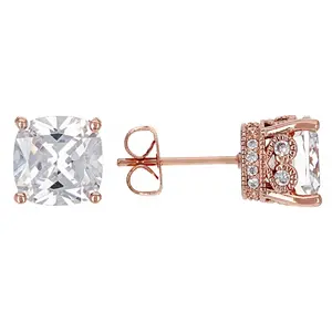JTV White Cubic Zirconia 14K Rose Gold Over Bronze Stud Earrings 7.84ctw
