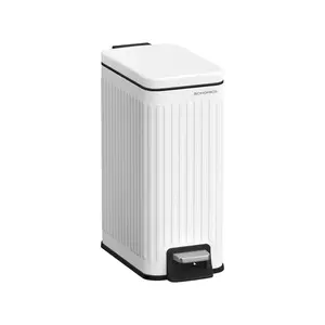 SONGMICS Bathroom Trash Can, 1.6-Gallon (6 L) Trash Bin with Lid, Slim for Small Spaces, Stainless Steel Garbage Can, Soft Close