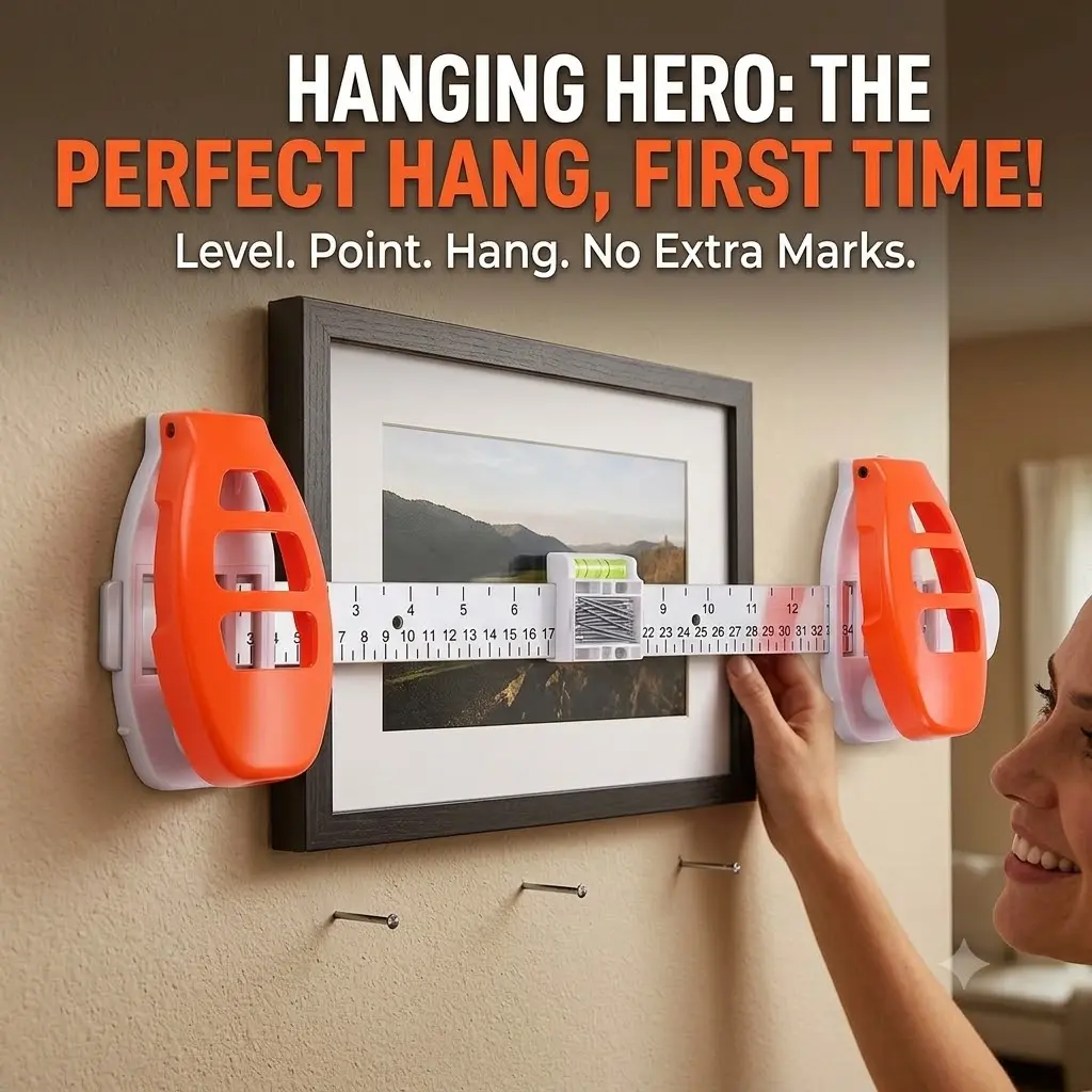 Picture Hanging Tool with Built in Level, Precision Marking,Alignment Ruler for Photo Frames, Wall Decor, Mirrors, ABS Wall Friendly DIY Hanger