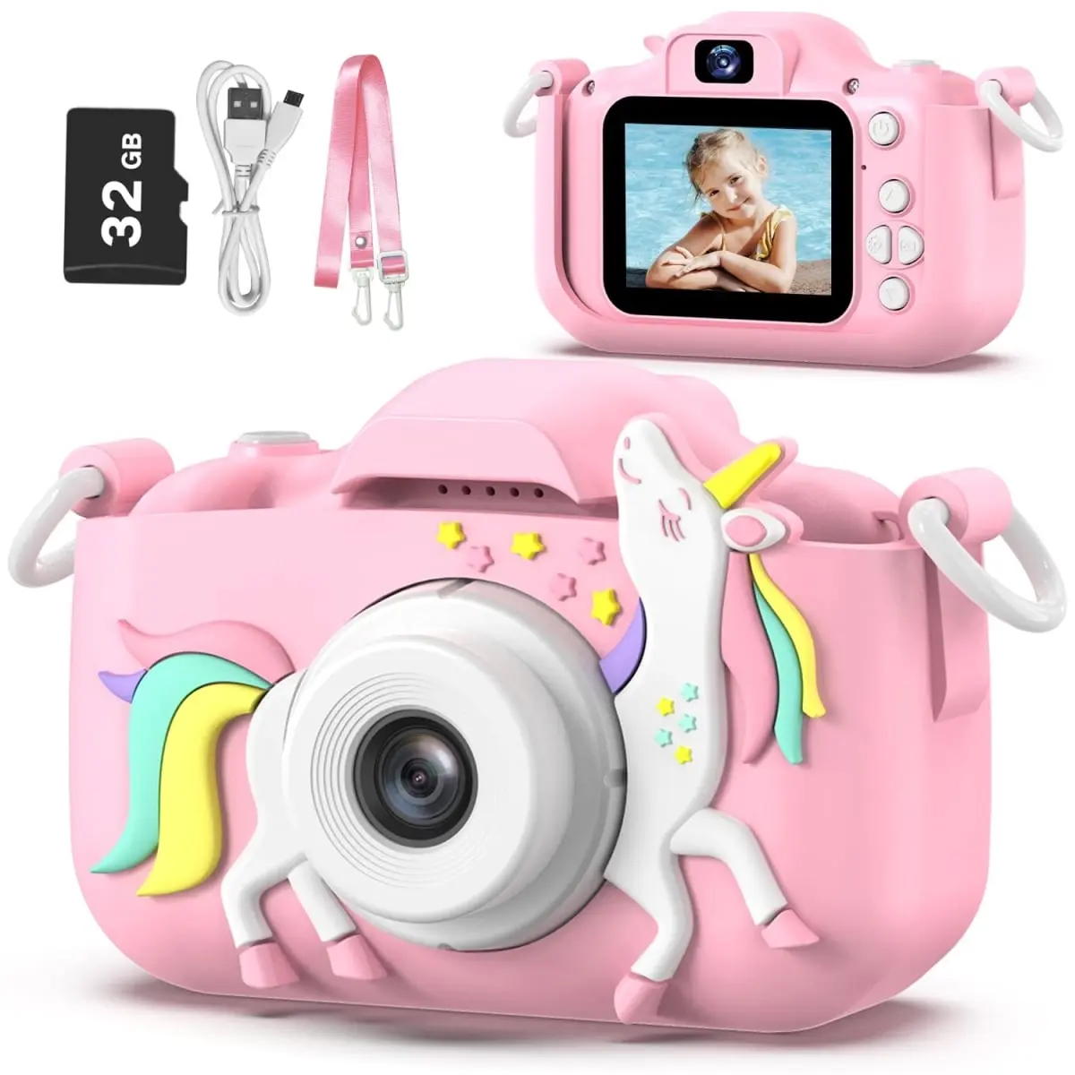 Asonic NT84296 Goopow Kids Camera with Cartoon Soft Cover, Digital Video Camcorder for 3-8 Year Olds - 32G SD Card Included