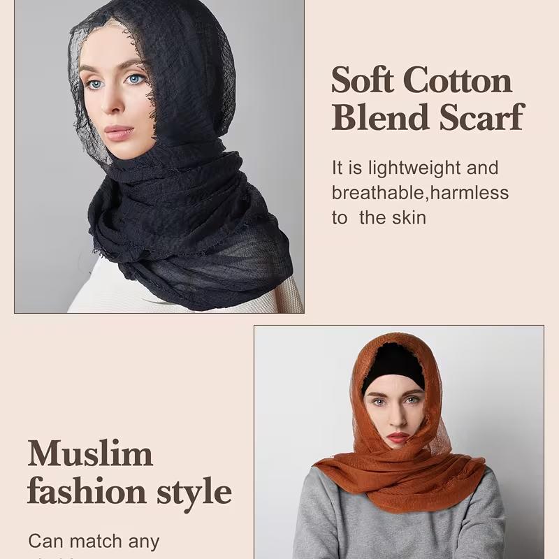 6 Pcs Women Scarf Shawl Hijab Scarves Cotton Crinkle Hijab for Women Blend Shawl Crinkle Wrap Head for Seasons