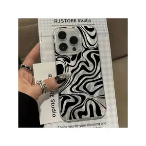 Wave Ripples 1pc Feather Texture IMD Lens Protection Anti-Drop Black Ripple Design Phone Case, Personalized Compatible With IPhone 16 ProMax/15/14Plus/13/12/11 Waterproof Shockproof Scratch Resistant