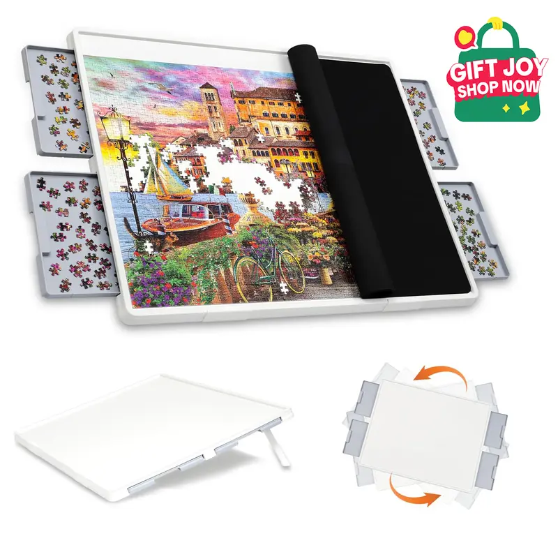 Playboda 1000-1500 Pieces Rotating Plastic Puzzle Board with Drawers and Cover, Portable Jigsaw Puzzle Table for Adults, Lazy Susan Spinning Puzzle Boards (Patent Design) puzzle board Durable 0