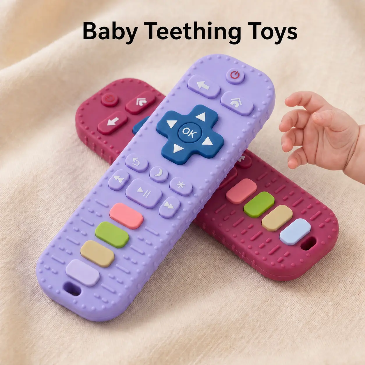 2-Pack Remote Control Teethers, BPA-Free Silicone Sensory Teething Toys for 3-24 Months Infants, Essential Baby Care Items for Boys and Girls