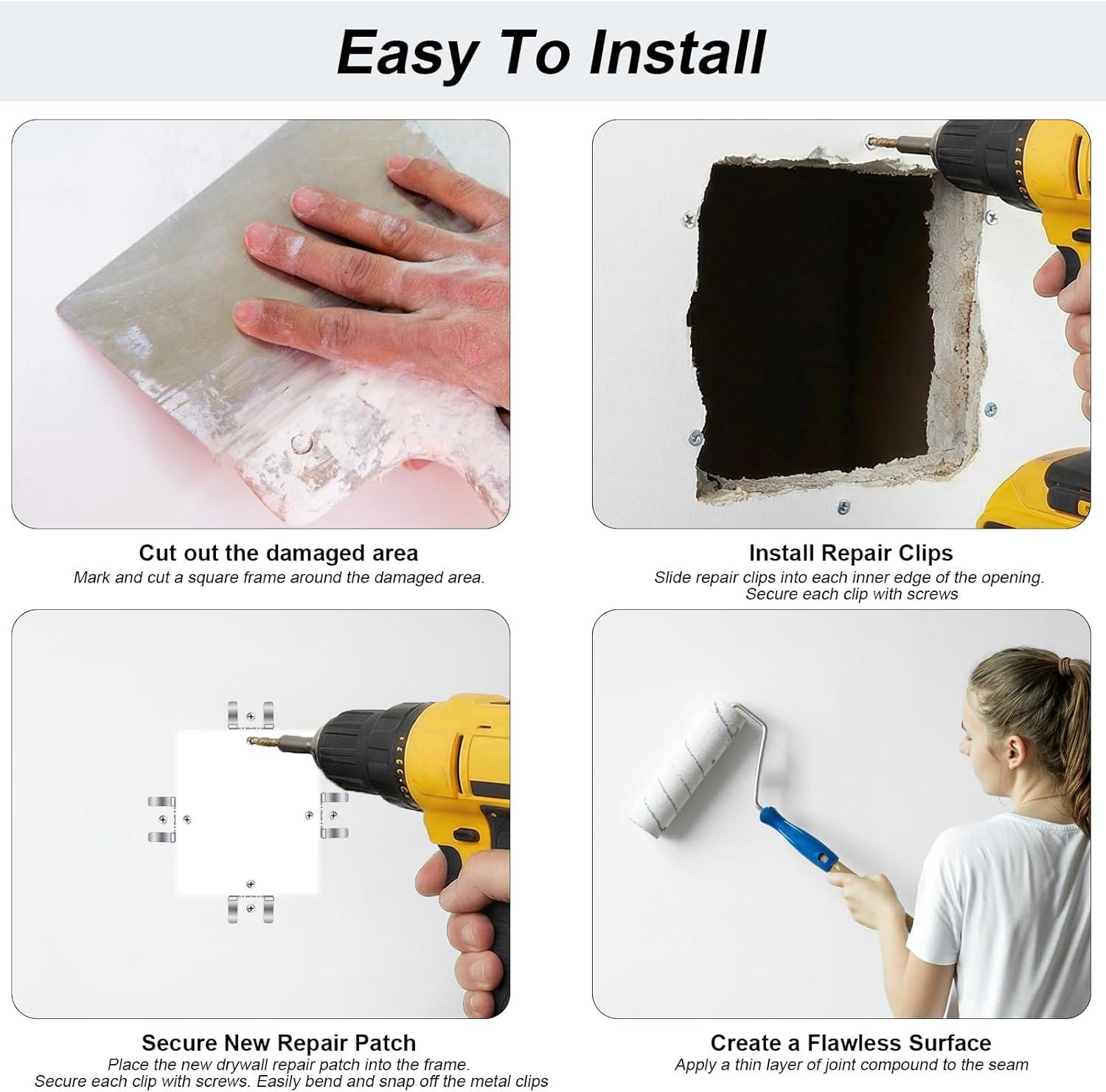 GJANSH Easy-to-Install 1/2-Inch Drywall Clips,Drywall Repair Tools, Professional Wall Hole Repair Kit and Drywall, Sturdy Metal-Backed Clips with Screws for Home Renovation,fathersdaygift