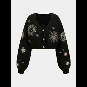 New Knitted Cardigan with Plant Snake Embroidery, Elegant Loose-Fit Long-Sleeve Sweater, Autumn & Winter Fashion, Soft and Comfortable Women’s Knitwear