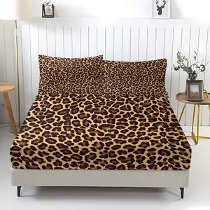 Leopard print pattern bed sheet, comfortable print pattern, including 1 bed sheet and 2 pillowcases, Complete Set, comfortable bedding, anti slip dust cover suitable for bedrooms and guest rooms, Versatile Use, suitable for adult gifts