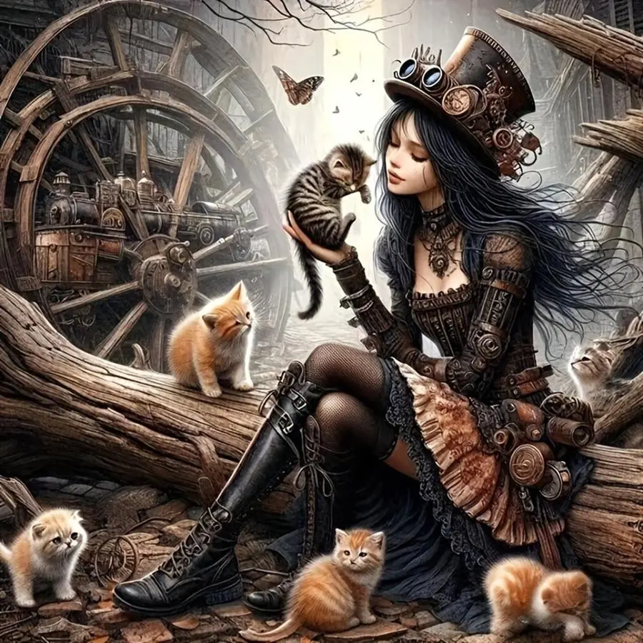 Cartoon Teenager & Cat Pattern DIY Diamond Arts Colorful Painting Kit without Frame, DIY 5D Diamond Arts Colorful Painting Kit, Wall Art Decor for Home, Diamond Painting Kits