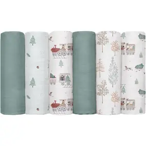 Receiving Blanket Boy Cotton Muslin Swaddle Blankets Girl  Squares Breathable & Soft Thin  Blankets Cloths Double Absorbent  Swaddling Wrap - 6 Pack (Pine Tree & )