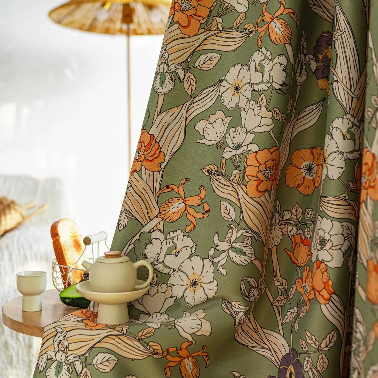 1pc Floral Printed Bedroom Blackout Privacy Grommet Curtains with Heavy Draping Effect, Soft and Gentle Creating a Sleep-Friendly Atmosphere, Blackout Window Cover