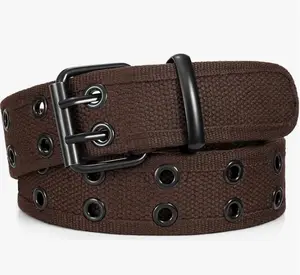 Canvas Double Grommet Belt Unisex Casual Double Prong Belt for Men Women for Jeans Pants Green
