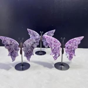 1Set Purple Mica Butterfly Crystal Butterfly Wings on Stand Natural Gem Stone