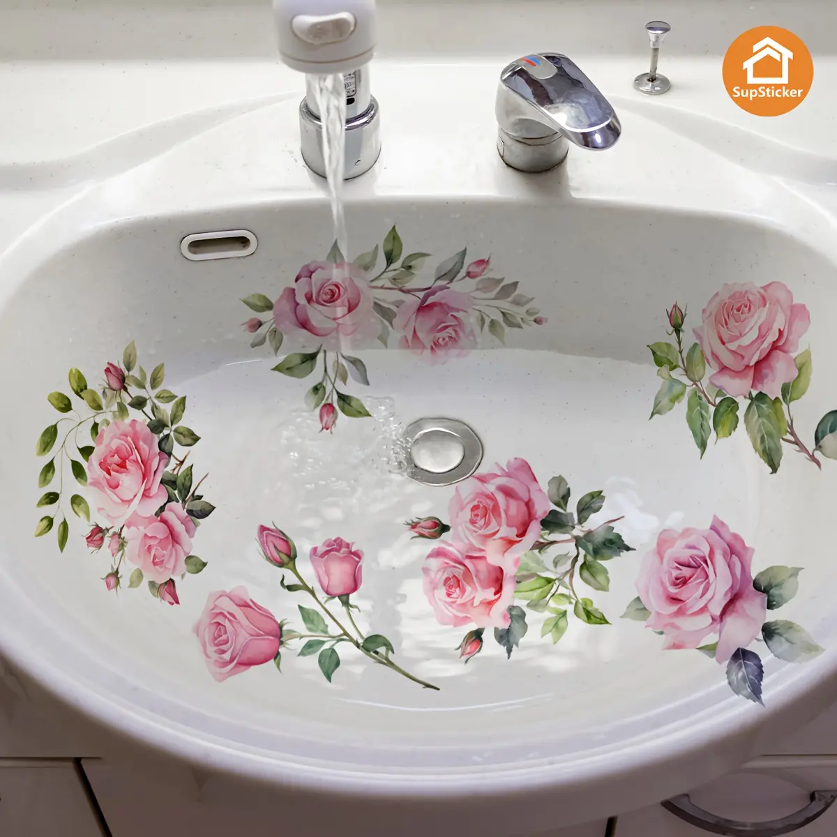 Rose Floral Self-Adhesive Bathtub Sticker, Creative Design, Peel and Stick Home Decor, Suitable for Sink and Tub Outdoors, Bathtub Decals