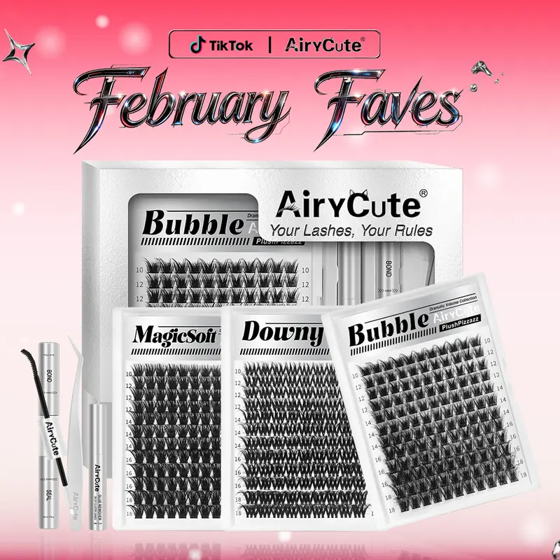 AiryCute Voluminous Lash Collection | MagicSoft, Bubble, Flaunt, Downy | Upgrade 2.0 Lashes With Ultra Dense, Waterproof, Long-Lasting Lashes | Beginner-Friendly DIY Lashes | Trendy & Must-Have Clusters