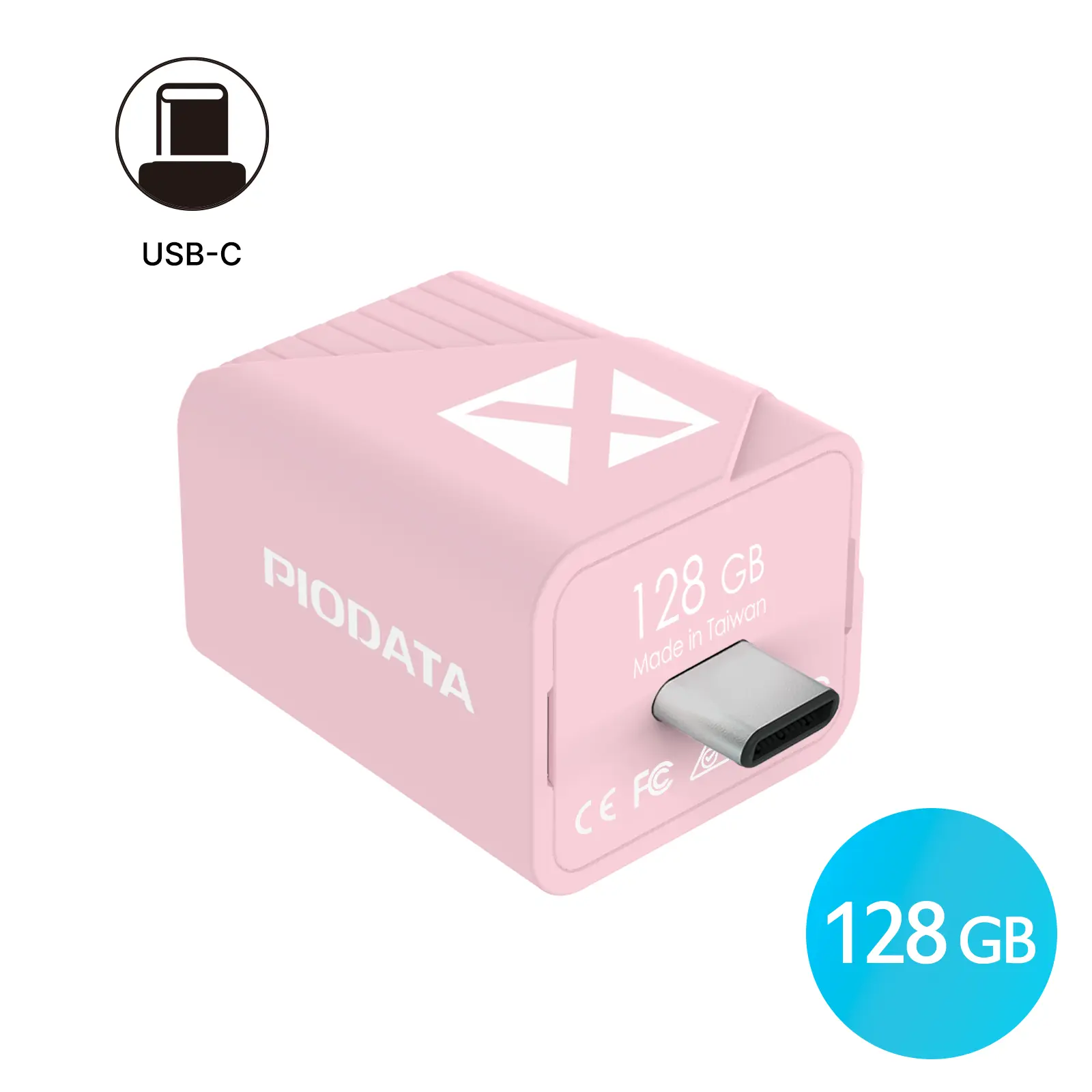 Smartphone Photo Stick Backup: 128GB Pink Data Cube - Apple MFi Certified - Auto Back Up Storage Type C USB Flash Drive for iPhone/iPad/Android devices