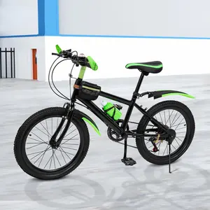20-inch Kids Bike Mountain Bike 7-Speed Green Kids' Bicycles, City Bike Frame & Double-disc Safety Brake, Adjustable Height Mountain Bikes for Boy Mtb Seat Carbon Mtb