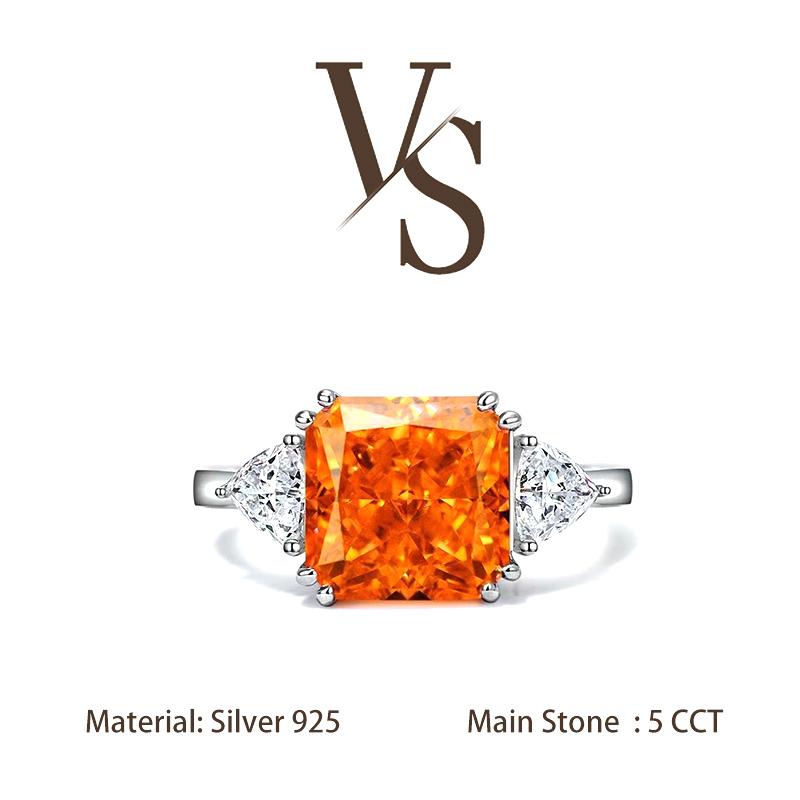 [Venus Jewelry] Lab Created Gemstone 5 CCT Square ShapeTriple Stone Design Solid Silver 925 Solitare Ring