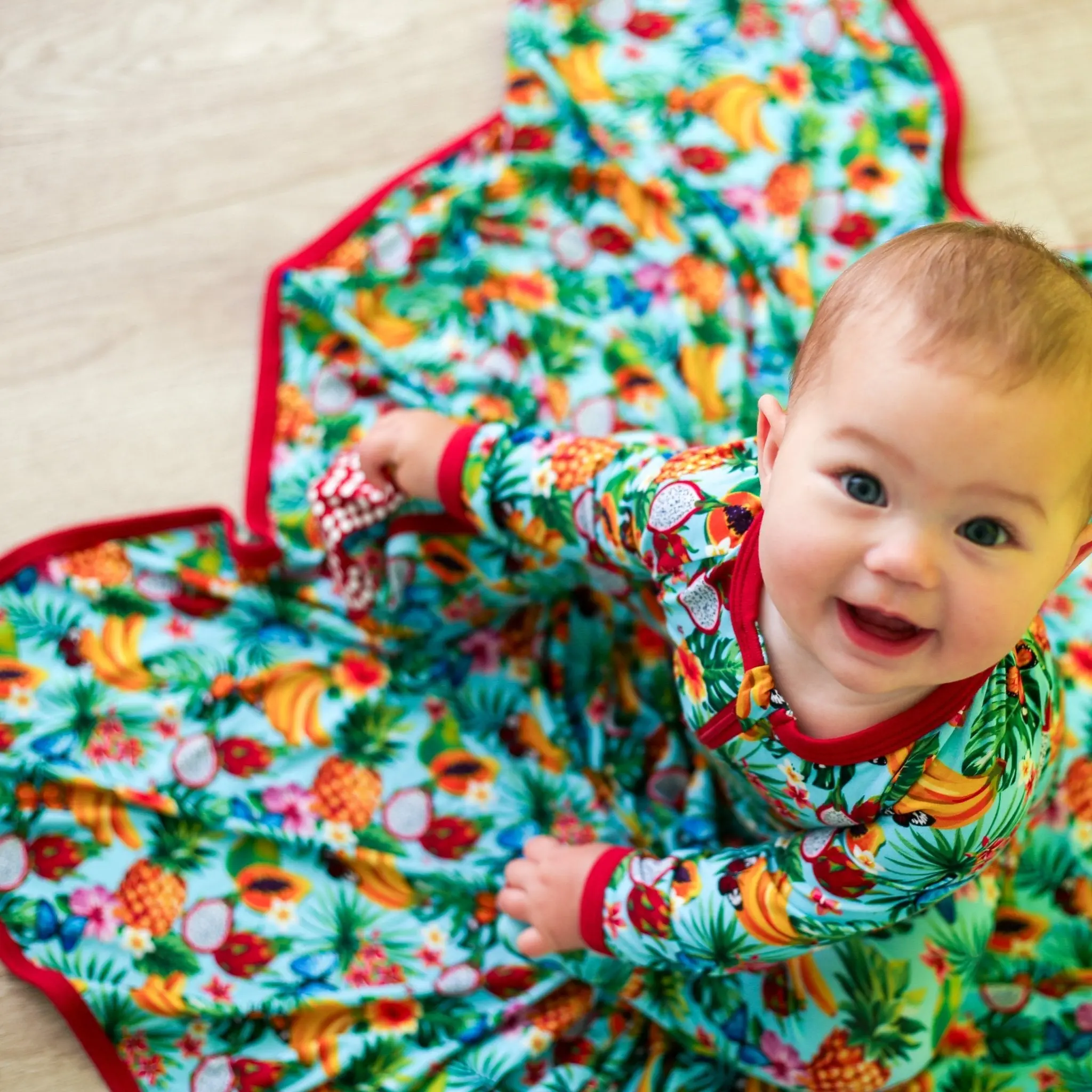 Bestaroo Tropical Fruit Swaddle Bamboo Stretch Baby Swaddle Blanket, Soft Breathable Wrap, Multi Use (Swaddle, Nursing, Stroller Cover), Tropical Fruit, 45 x 45 in