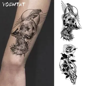 2pcs Waterproof Temporary Tattoo Sticker Dark Style Skeleton Hand Skull Eagle Bird Rose Flower Planet Body Art Arm Fake Tattoos Sleeve For Women Men Wrist Neck Hand Temporary Tattoos Stickers