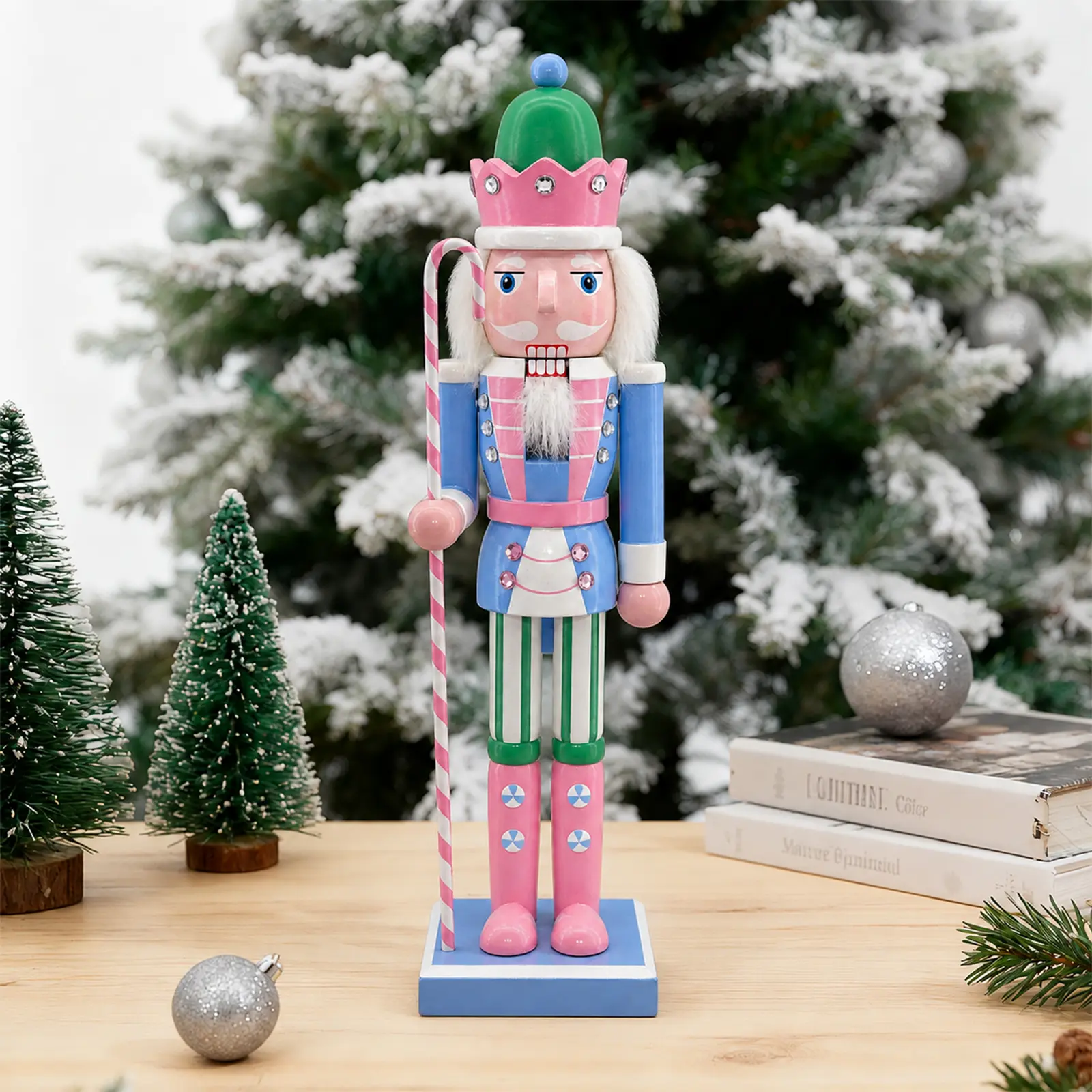 Pink & Blue Nutcracker Steals the Show Fun Candy Themed Nutcracker, A unique Christmas Gift for Decor Lovers Handcrafted Nutcracker Cute Pastel Design for Home Decor Door & Mantel