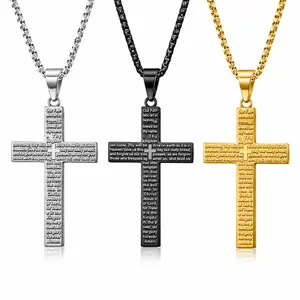 【Get a free gift】 Father's Day Gifts  3D Sculpting Bible Verse Cross Necklace for Men teen boy Cross Steel Necklace Vintage Cross Pendant Necklace Stamp Cross Necklace Mens Cross Necklace with Stainless Steel Unisex Cuban Chian Neckalce