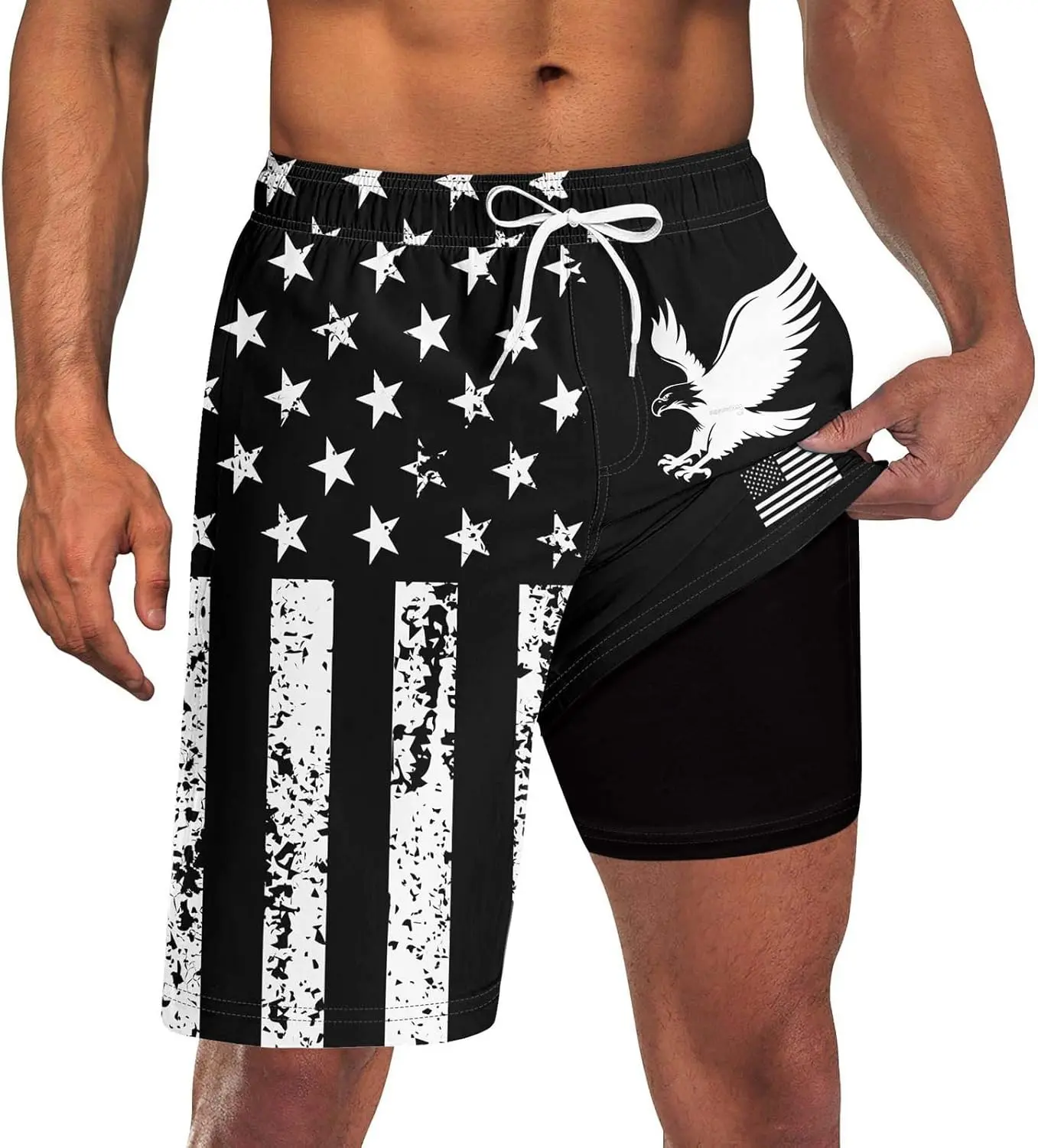 Mens Swim Trunks with Compression Liner 9'' Inseam Quick Dry Swimsuit Shorts M-3XL