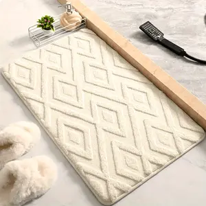 Large Diamond Jacquard Bath Rug Mat, Fluffy Bathroom Carpet Non-slip Soft Shower Mat Microfiber Toilet Mat, Absorbent Thick Fluffy Floor Mat for Bedroom, Kitchen, Home Decoration