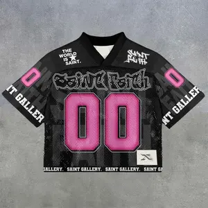 Saint Patch 00 – Pink Power Mesh Football Jersey, Unisex Hip Hop Streetwear Top, American T-shirt