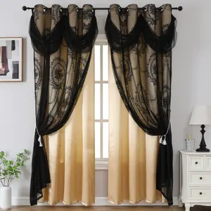 1pc Elegant Comfort Jacquard Home Decoration Curtain Panels with Attached Valance ,Luxury Window Treatment, Machine Washable