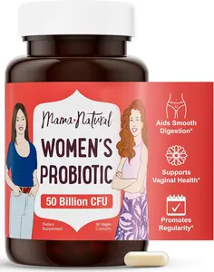 Mama Natural Womens Probiotic – Vaginal, Gut Health & Immune Support Supplement – with Organic Prebiotics (30 Count) - Lactobacillus & Bifidobacterium Probiotic - 50 Billion CFU & 10 Strains