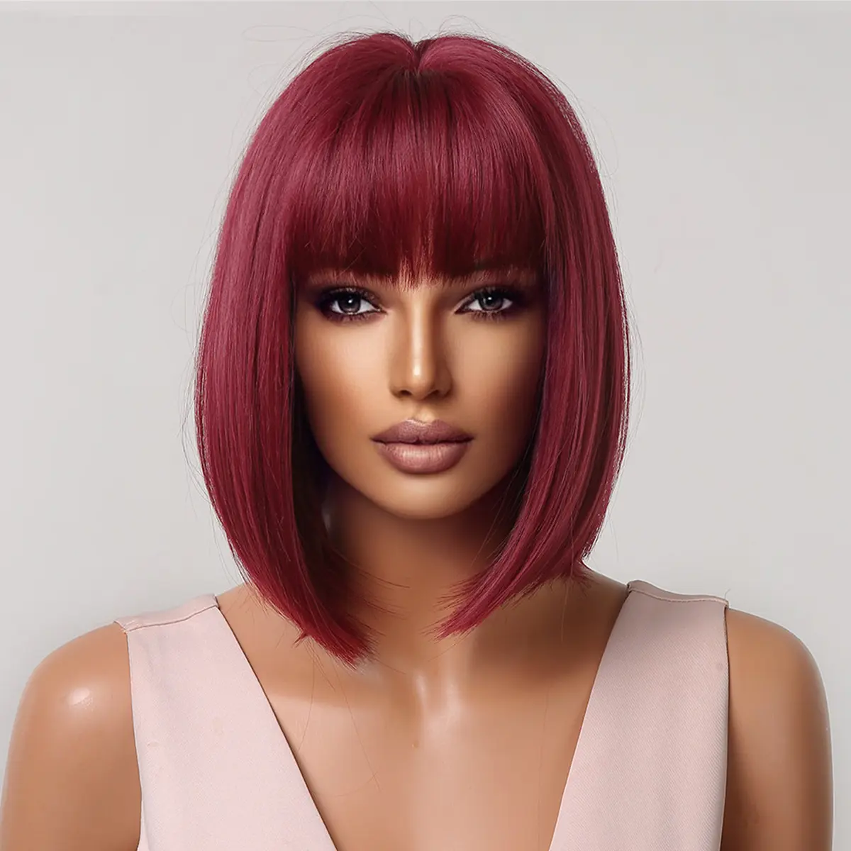 12 Inches Short Straight Wine Red Bobo Wigs Synthetic Fiber Wigs Women's Wigs Daily Use for Party or Cosplay Photos