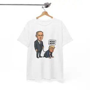 Netanyahu Walking Trump Dog Political Satire Caricature Shirt- anti trump t-shirt
