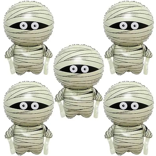 30-Inch Spooky Mummy Foil Balloons Pack, 5PCS Festive Party Decorations for Halloween Home Supplies
