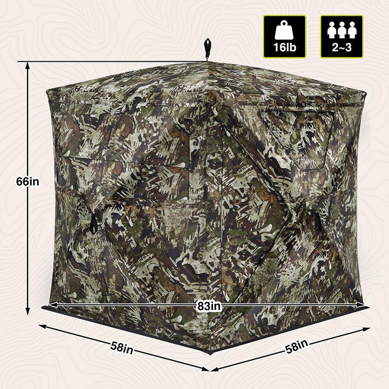 【 Magnetic Door】Tidewe See Through Ground Blind with Magnetic Door Camouflage Fabric 270° Invisible Design with Silent Magnetic Door & Sliding Windows for Deer Hunting 2-3 Person Portable Tent with Large Windows and Tough Metal Hub