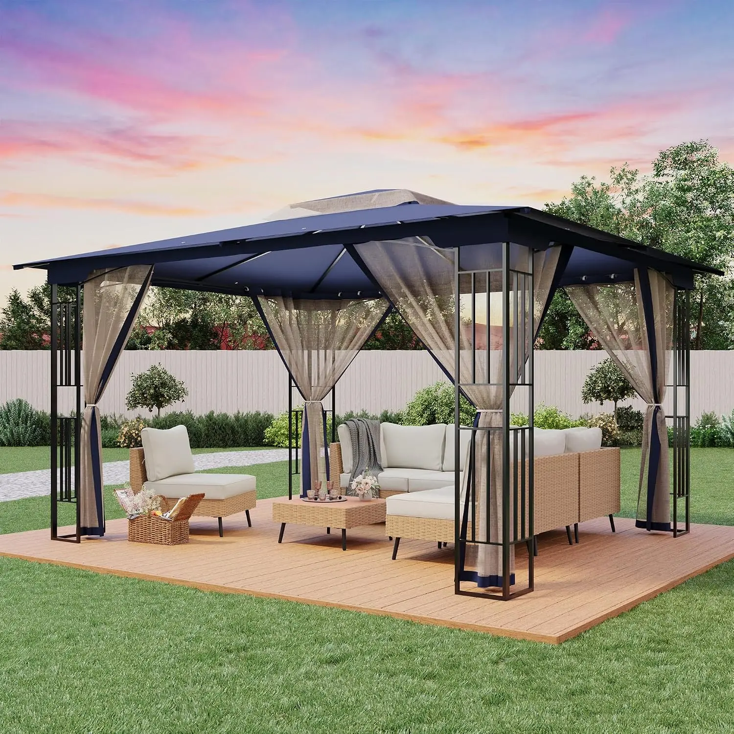 LAUSAINT HOME 13' x 11' Outdoor Patio Gazebo, Heavy-Duty Steel Frame Gazebo with Double-Tier Roof & Mosquito Netting, Party Tent Shelter for Backyard, Garden, Lawn