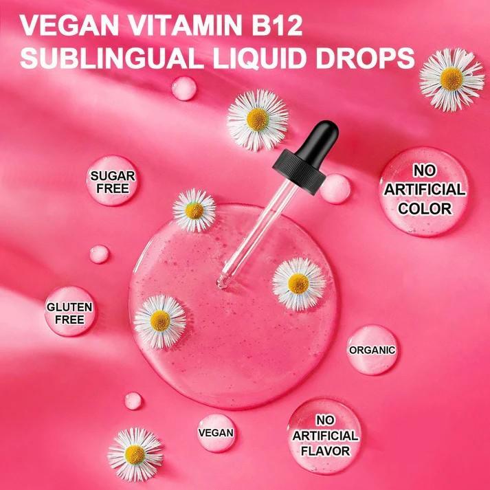 Vitamin B12 Liquid - Vitamin B12 Sublingual Liquid Drops| Methylcobalamin B12 10000mcg Formula with Vitamin B9, D3, Calcium, Vegan Methyl B12 Vitamins Support Energy Mood, Brain Health, Immune System