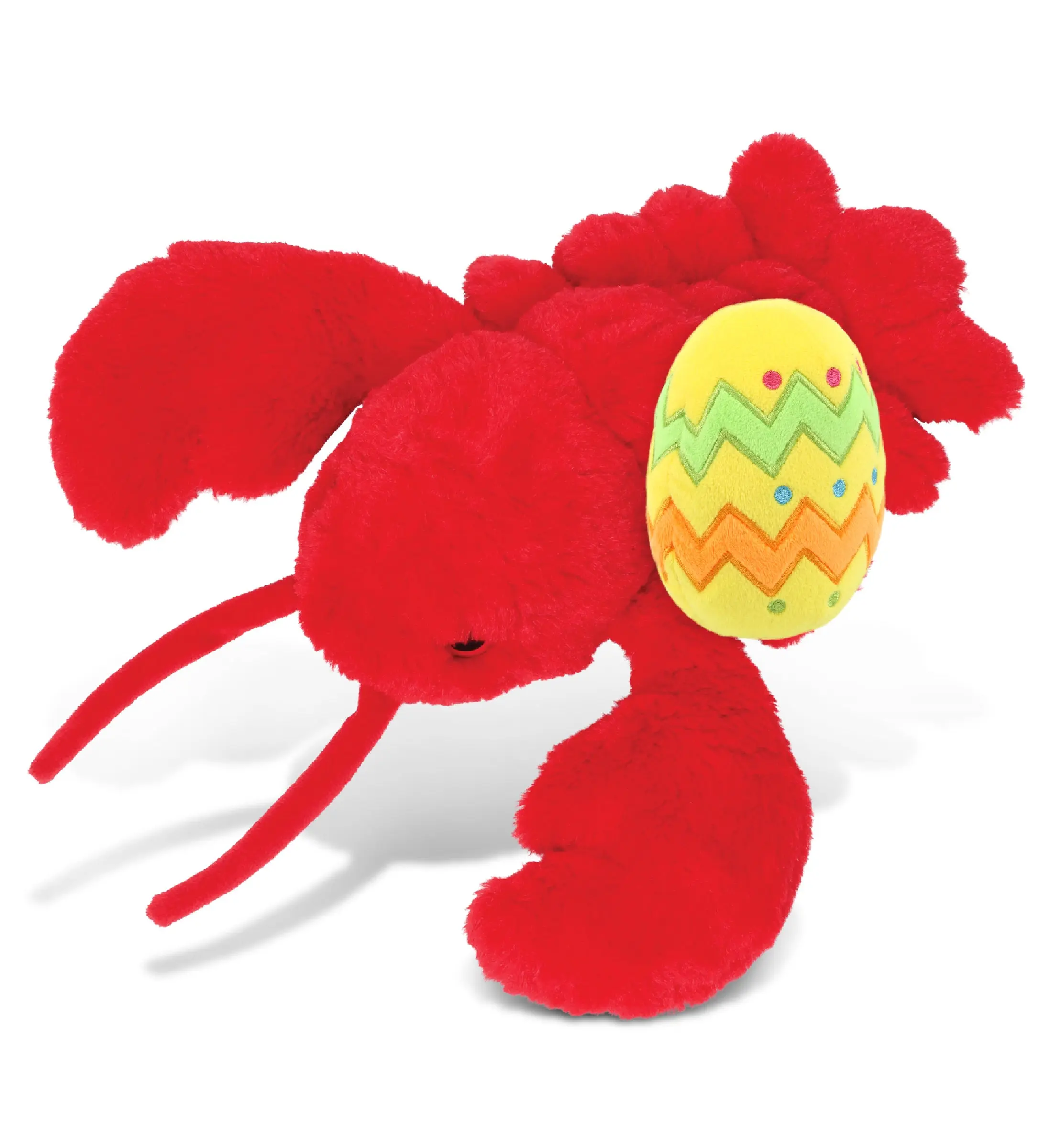 DolliBu Super Soft Red Lobster Plush Stuffed Animal - 13l x 11w x 4.5h in (13 inches), 100% Polyester, Spring-Inspired with Yellow Easter Egg, Great Gift for All Ages, Dry Playroom Use