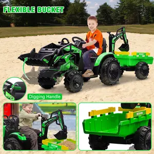 Green 24V Kids 3 In 1 Ride On Construction Vehicle Excavator Bulldozer Tractor With Remote Control Led Lights Music Usb And Safety Features Green