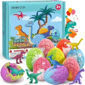 Dinosaur Bath Bombs for Kids with Surprise Inside, Mothers Day Gifts for Kids, 9 Pack Natural Organic Kid Bubble Bath Fizzy for Girls Boys with Bath Toys Inside