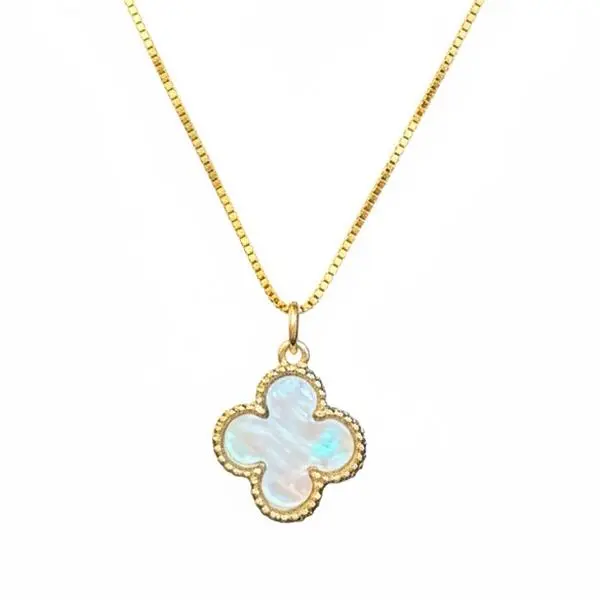 “FOUR LEAF CLOVER” STERLING SILVER SOLID 14KT GOLD PLATED NEVKLACE