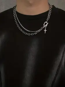 Men's Hip Hop Star Pendant Necklace, Cool Cuban Link Chain Design, Stainless Steel, Casual Style, All Seasons Wear, Trendy Accessory, Casual Trendy Jewelry