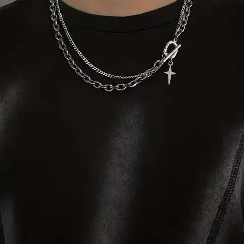 Men's Hip Hop Star Pendant Necklace, Cool Cuban Link Chain Design, Stainless Steel, Casual Style, All Seasons Wear, Trendy Accessory, Casual Trendy Jewelry