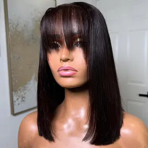 Short Human Hair Bob Wig With Bang Natural Color Breathable 4X1 Lace Human Hair Bob Wigs HD Transparent Lace Straight Lace Wig 180% Denisity For Women
