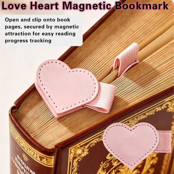 Heart-Shaped Magnetic Leather Bookmarks with Pen Holder Gift Box for Book Lovers Readers Cute Leather Bookmarks for Women Girls 2Pcs