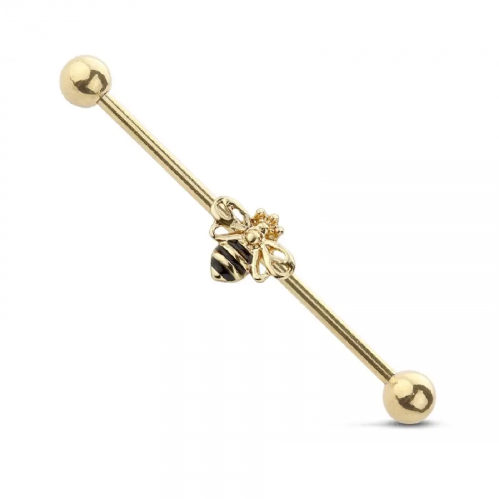 Queen Bee Bumblebee Industrial Barbell - 316L Stainless Steel