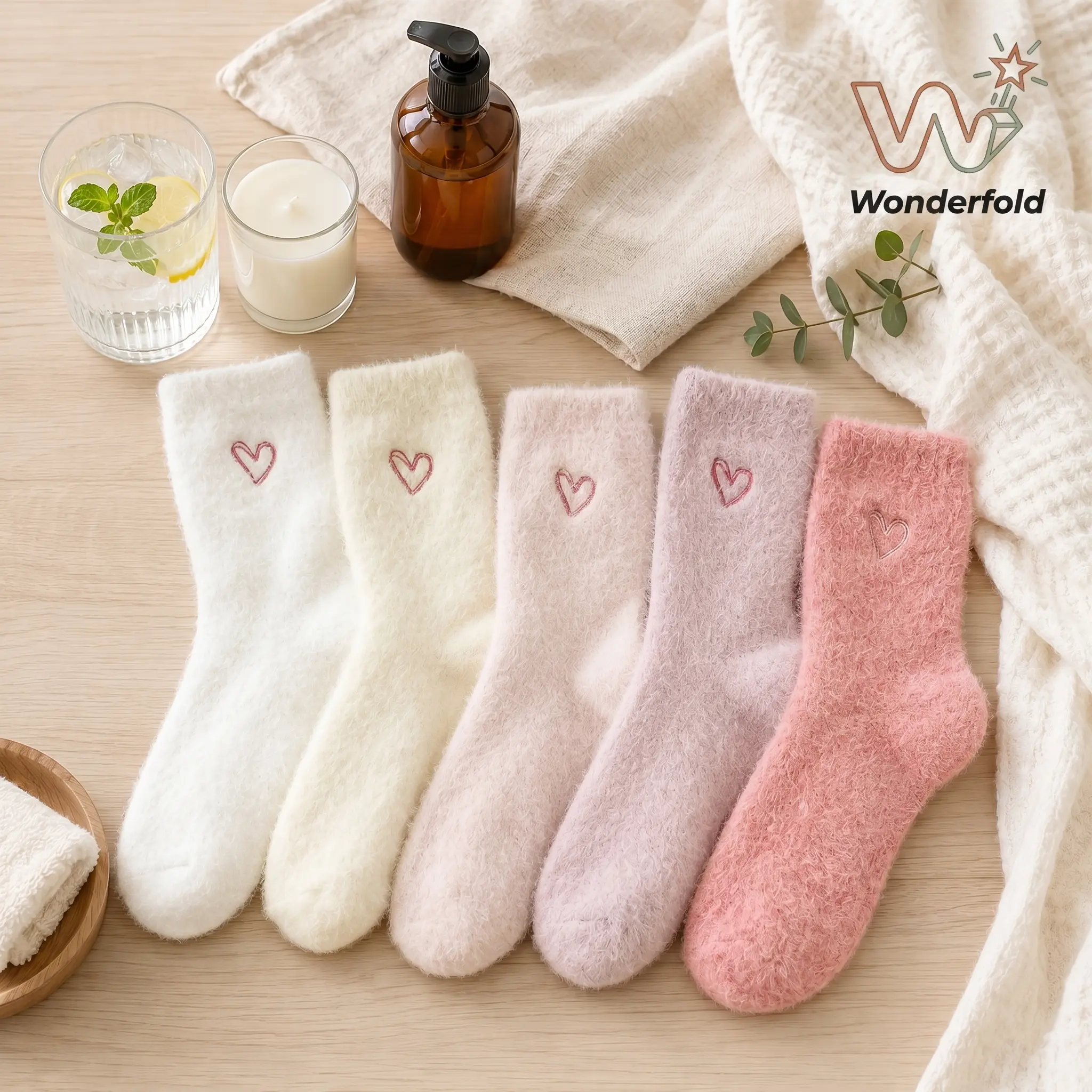 WonderFold 5-Pair Soft Sleep Socks Women, Breathable Bed Socks Loungewear, Summer A/C Room Socks Cute Aesthetic Chic Fits